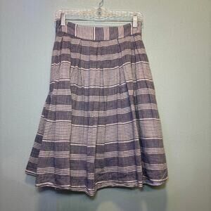 Comme Toi Anthropologie Striped Pleated Midi Skirt Pockets Lined Size Medium